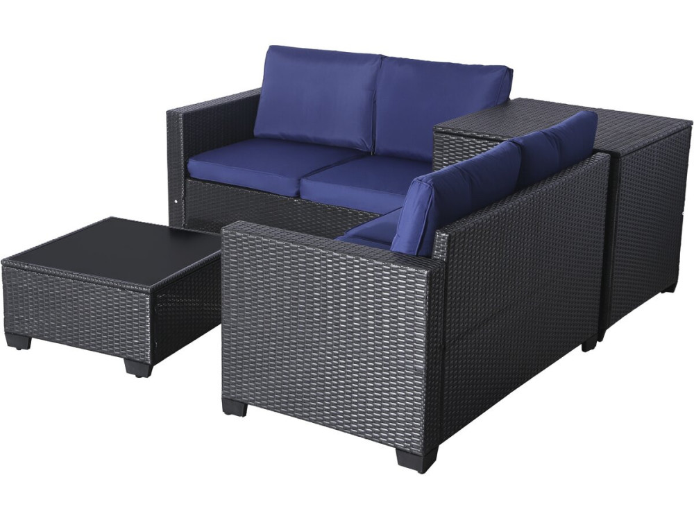 Riley" geweven tuinmeubelset van hars met opbergbox - 4 zits - Donkerblauw