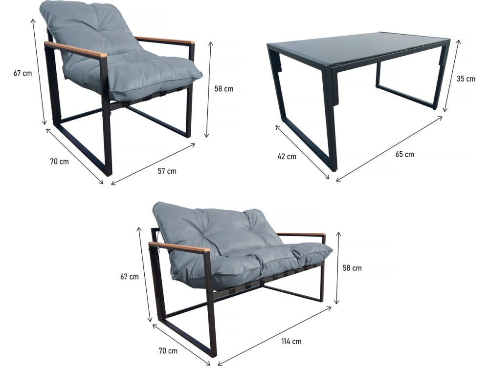 Tuinset "Jules" - 4 zits - Grijs / Zwart