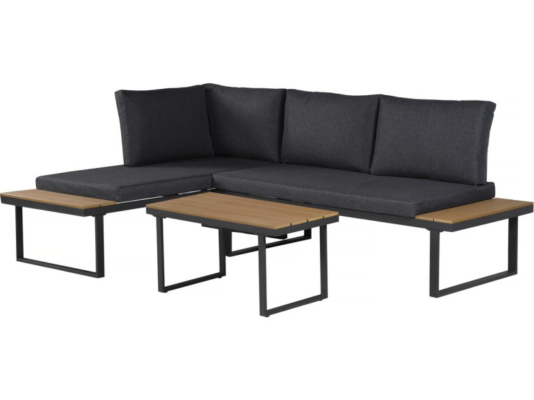 Tuinmeubelset, imitatiehouten hoekbank "Liora" - 4 zits - Grijs
