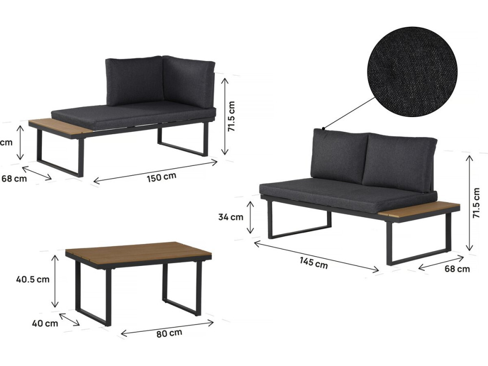 Tuinmeubelset, imitatiehouten hoekbank "Liora" - 4 zits - Grijs