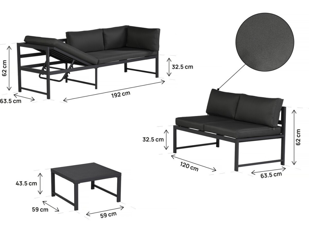 Metalen tuinset "Etna" - 6 zits - Grijs