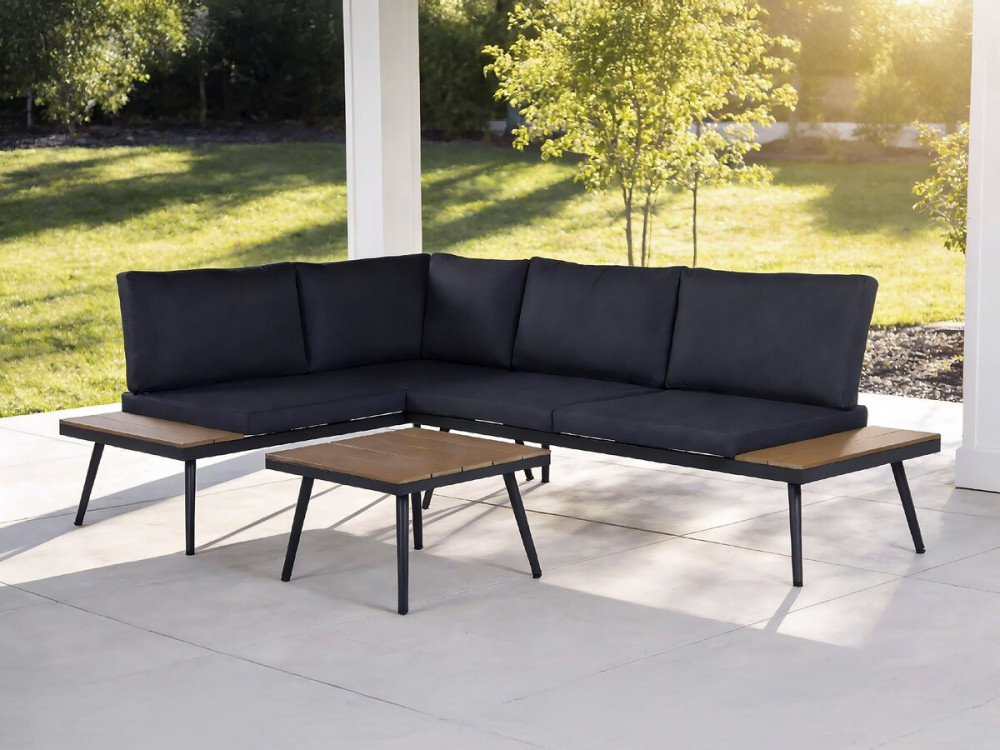 Hoekbank "Mira" tuinmeubelen - imitatiehout - 4 zits - Grijs