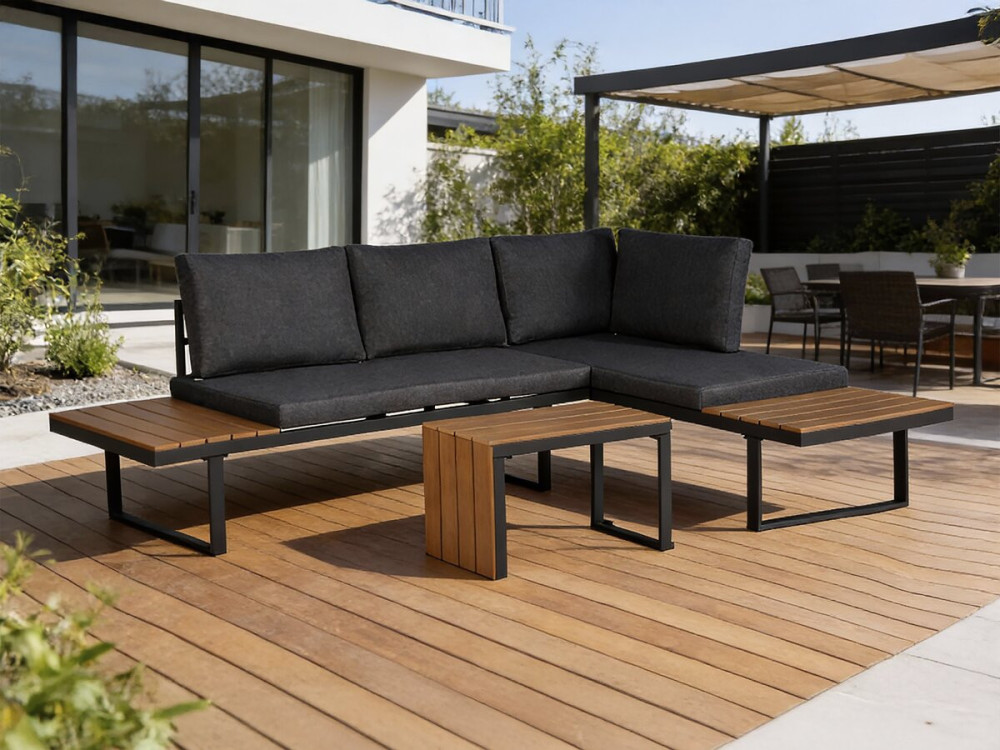Tuinmeubelset "Sylva" modulaire hoekbank, afwerking imitatiehout - 4 zits - Grijs