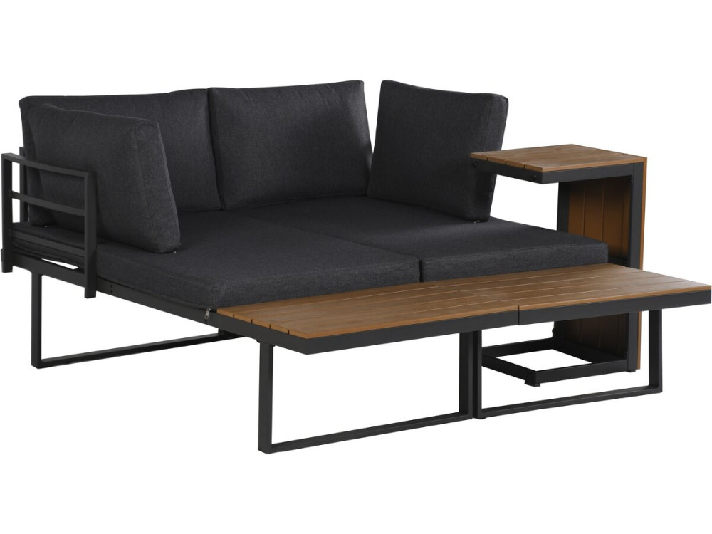 Tuinmeubelset "Sylva" modulaire hoekbank, afwerking imitatiehout - 4 zits - Grijs