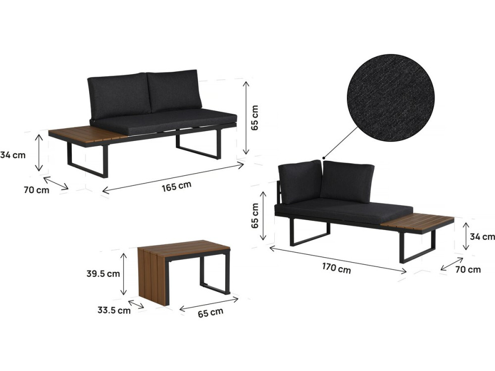 Tuinmeubelset "Sylva" modulaire hoekbank, afwerking imitatiehout - 4 zits - Grijs