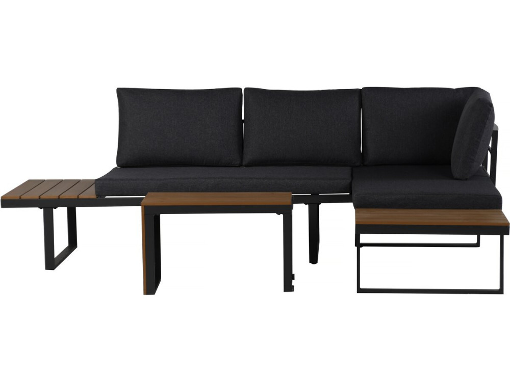 Tuinmeubelset "Sylva" modulaire hoekbank, afwerking imitatiehout - 4 zits - Grijs