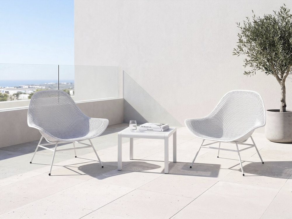 Set van 2 "Soléna" tuinfauteuils met salontafel - Wit