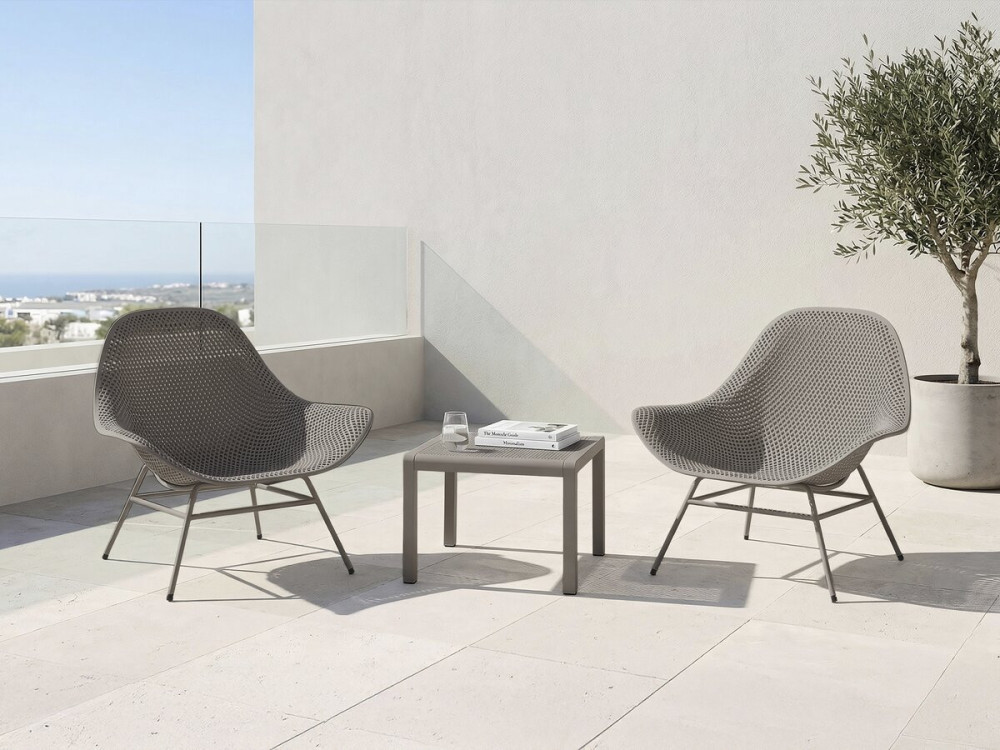 Set van 2 "Soléna" tuinfauteuils met salontafel - Taupe
