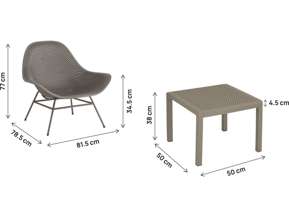 Set van 2 "Soléna" tuinfauteuils met salontafel - Taupe