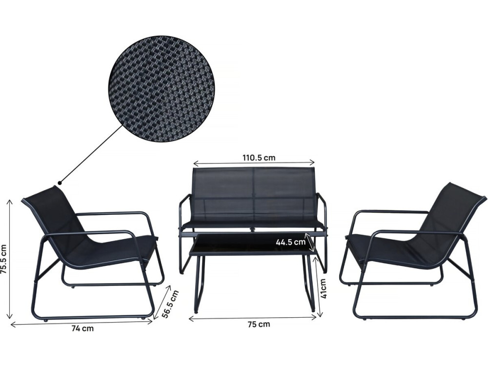Metalen tuinset "Fortaleza" - 4 zits - Zwart