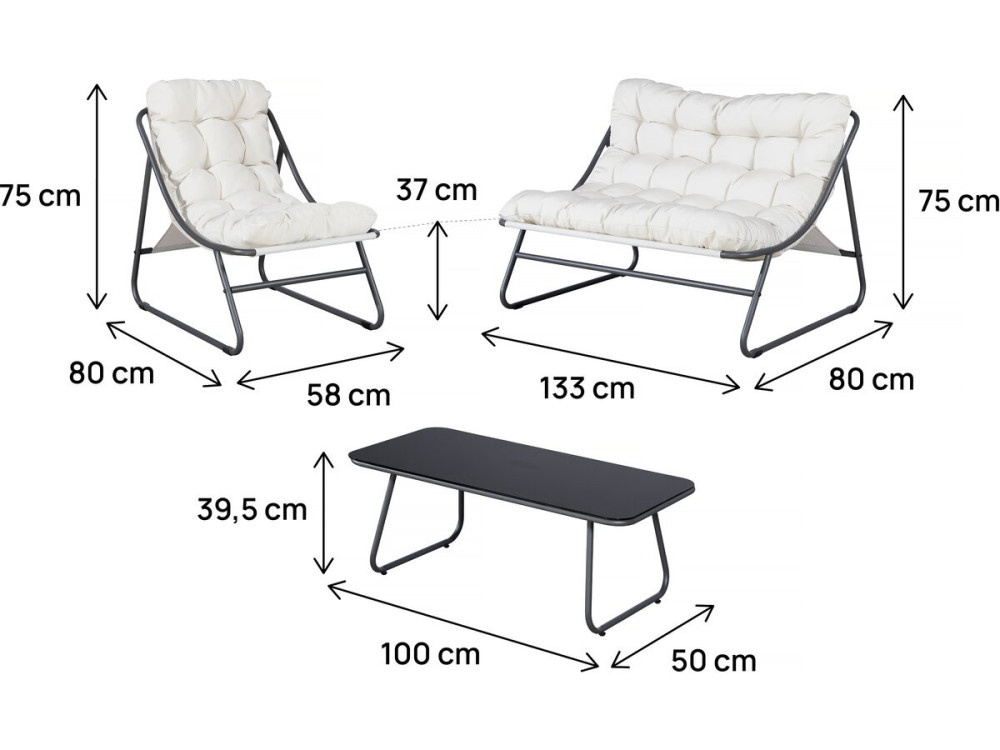 Metalen tuinset "Aria" met kussens - 4 zits - Beige
