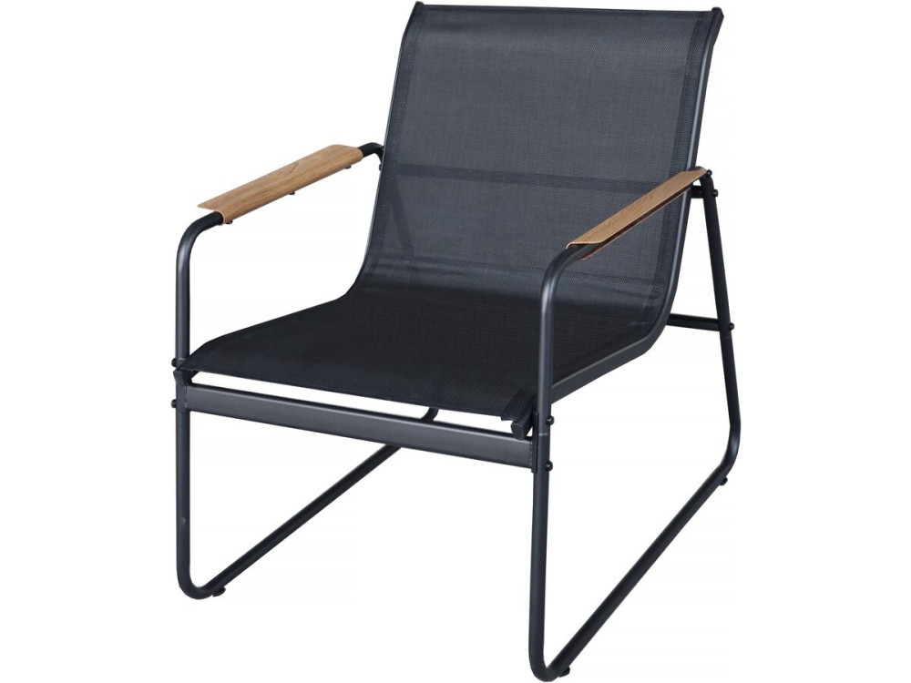 Metalen tuinset "Sparta" met imitatiehoutdecor - 4 zits - Zwart