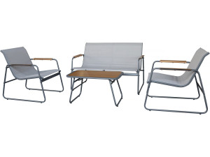 Metalen tuinset "Sparta" met imitatiehoutdecor - 4 zits - Lichtgrijs
