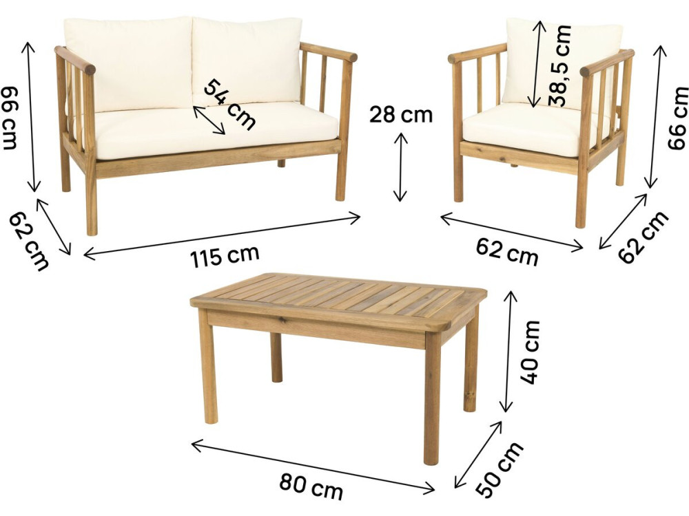Houten tuinset "Milano" met kussens - 4 zits - Beige