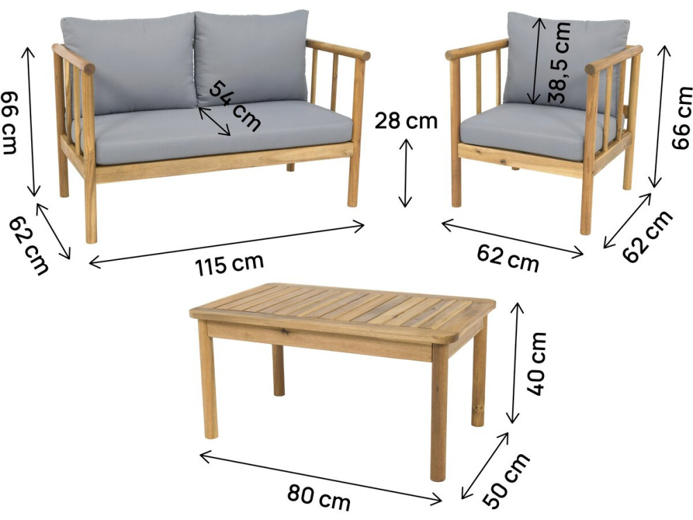 Houten tuinset "Milano" met kussens - 4 zits - Grijs