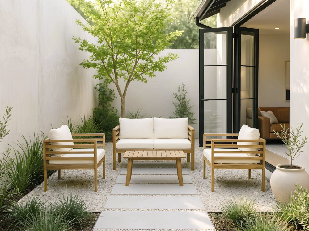Beckham" houten tuinset met kussens - 4 zits - Beige