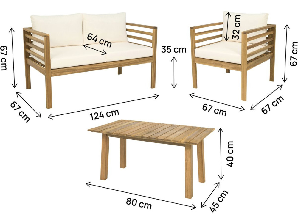 Beckham" houten tuinset met kussens - 4 zits - Beige