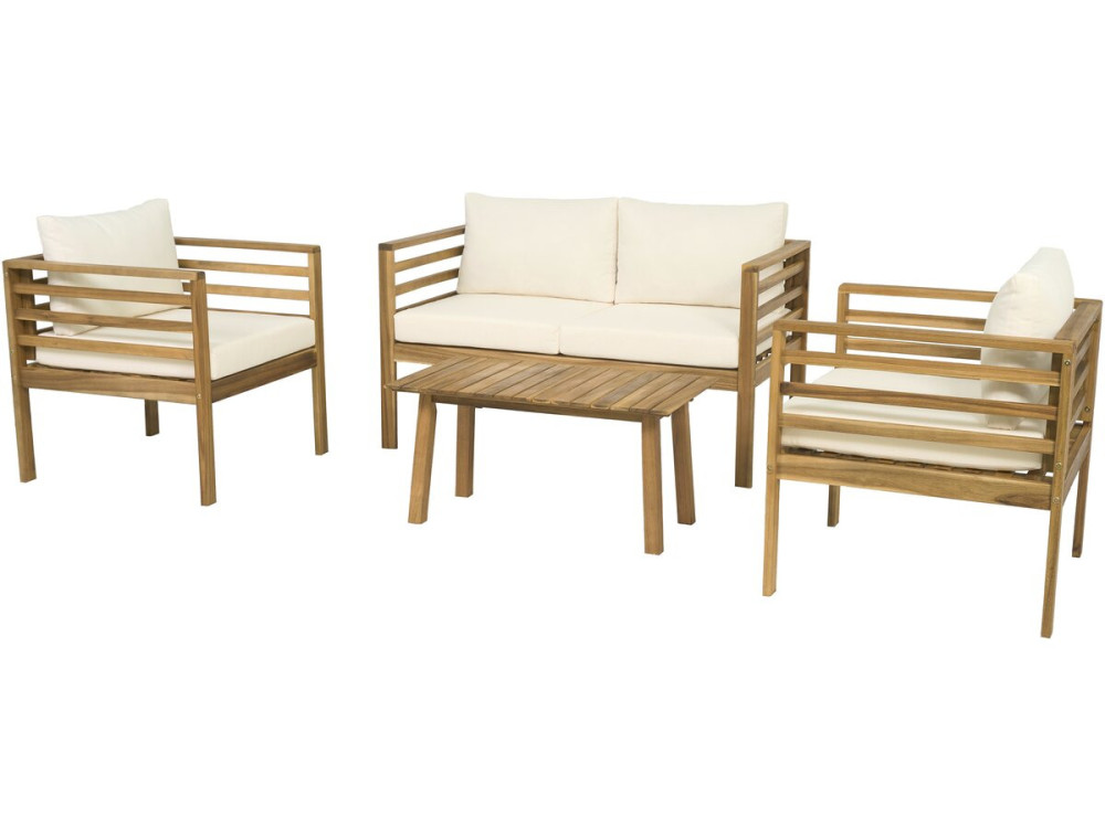 Beckham" houten tuinset met kussens - 4 zits - Beige