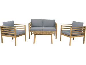 Houten tuinset met kussens "Beckham" - 4 zits - Grijs