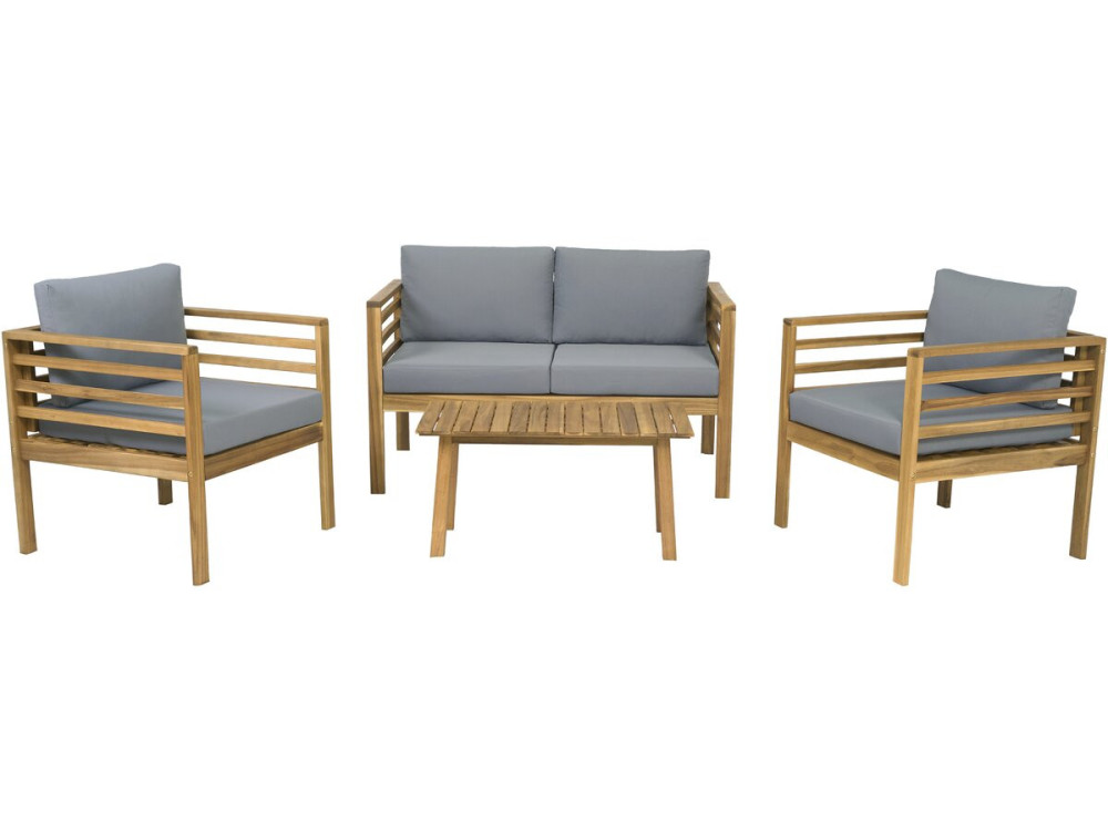 Houten tuinset met kussens "Beckham" - 4 zits - Grijs