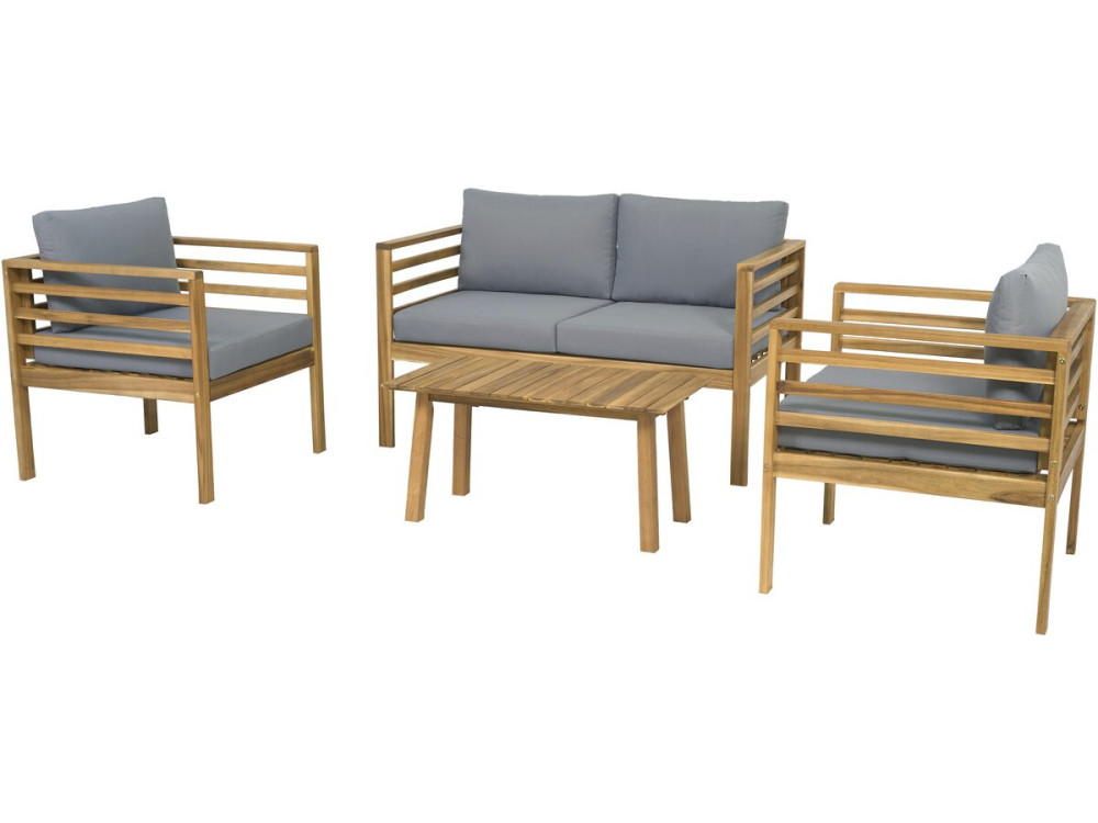 Houten tuinset met kussens "Beckham" - 4 zits - Grijs