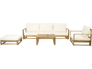 Bellingham" modulaire houten tuinset met kussens - 5 zits - Beige