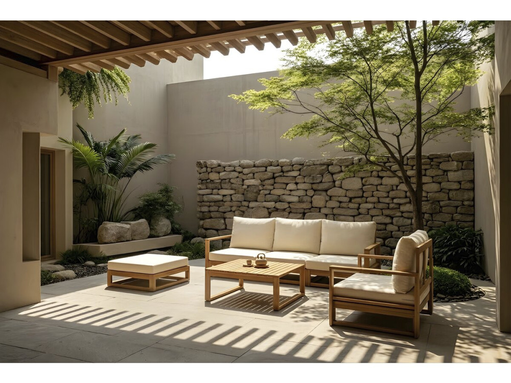 Bellingham" modulaire houten tuinset met kussens - 5 zits - Beige