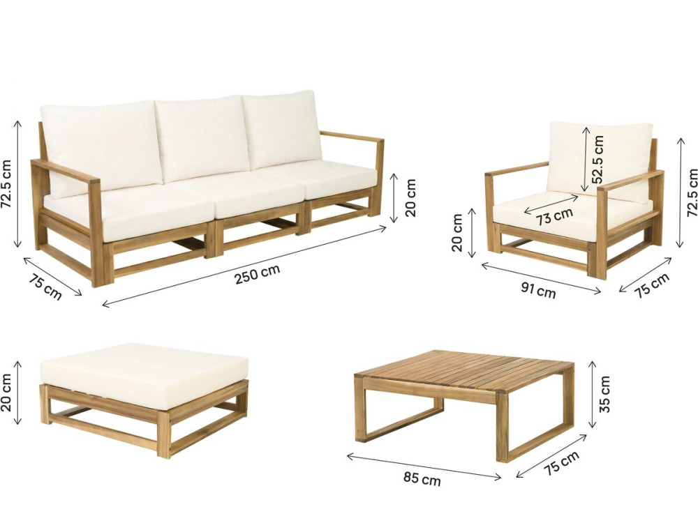 Bellingham" modulaire houten tuinset met kussens - 5 zits - Beige