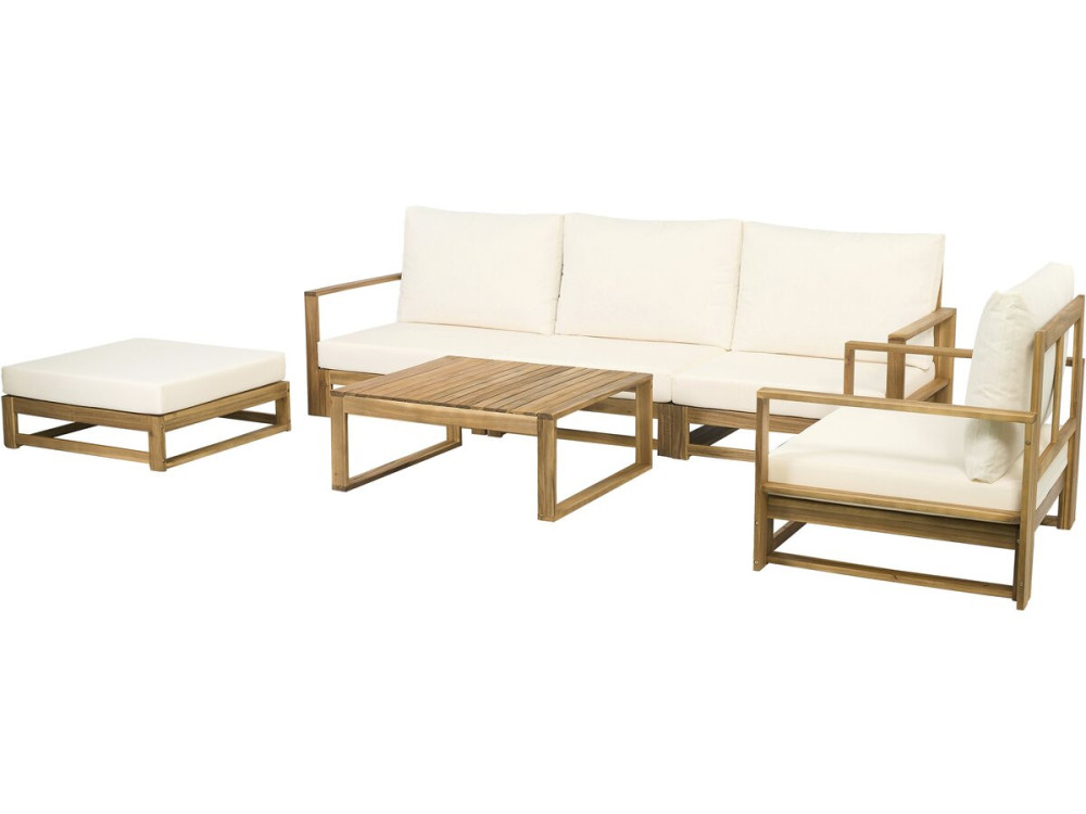 Bellingham" modulaire houten tuinset met kussens - 5 zits - Beige