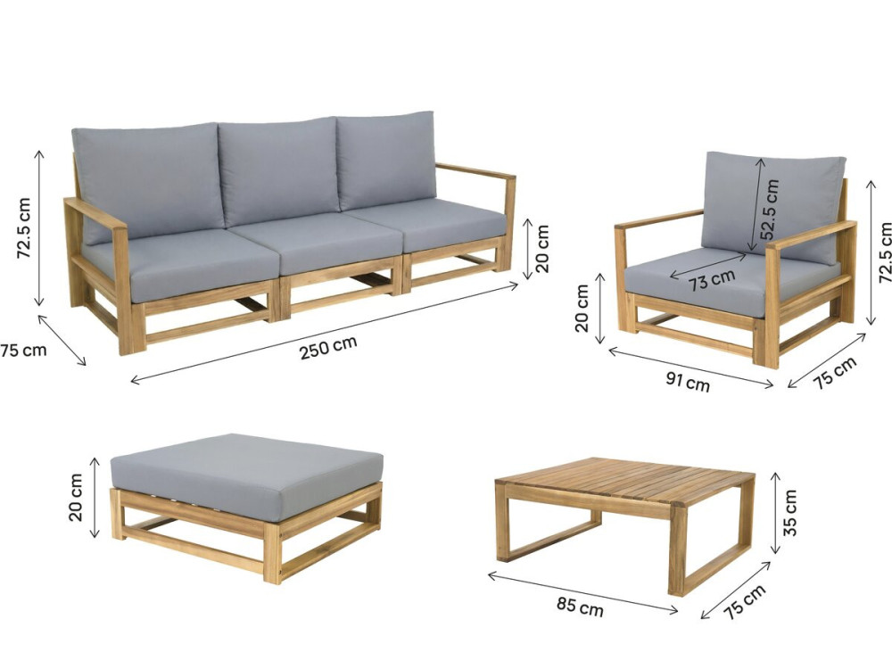 Acaciahouten tuinset met kussens "Bellingham" - 5 zits - Grijs