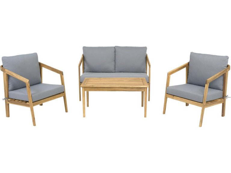 Presley" houten tuinset met kussens - 4 zits - Grijs