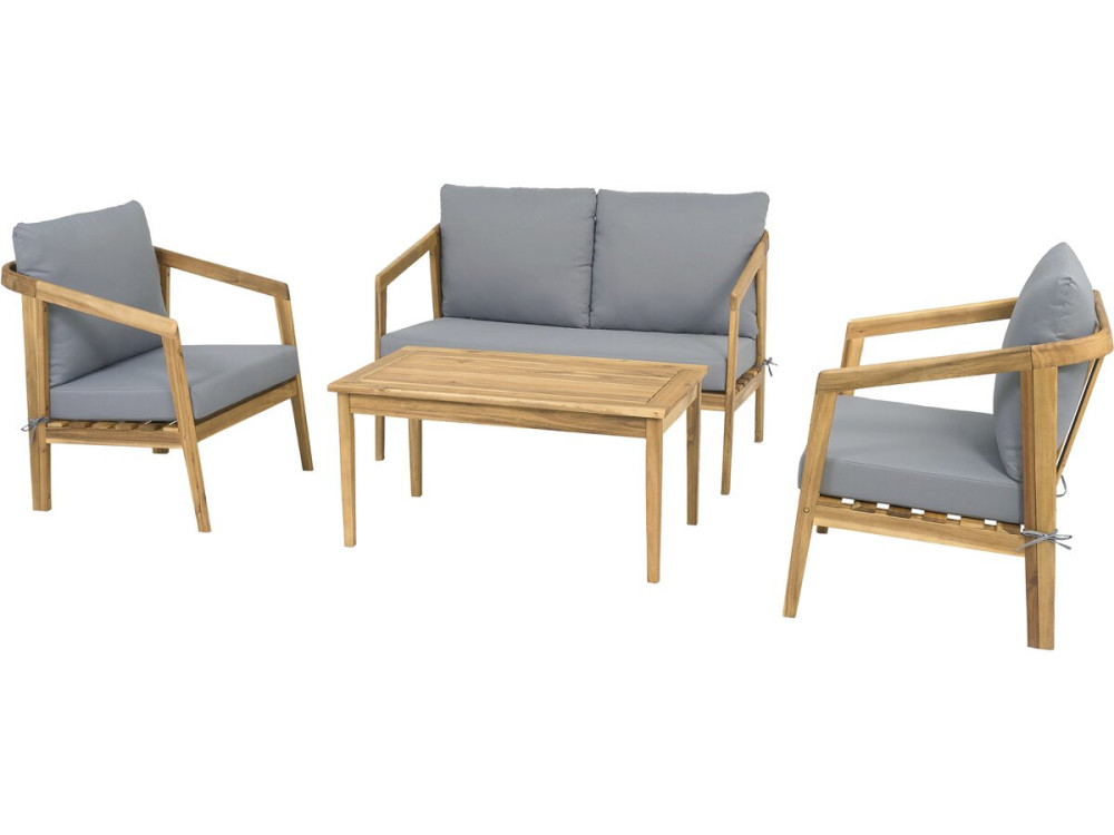 Presley" houten tuinset met kussens - 4 zits - Grijs