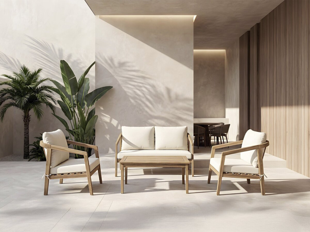 Acacia houten tuinset met kussens "Presley" - 4 zits - Beige