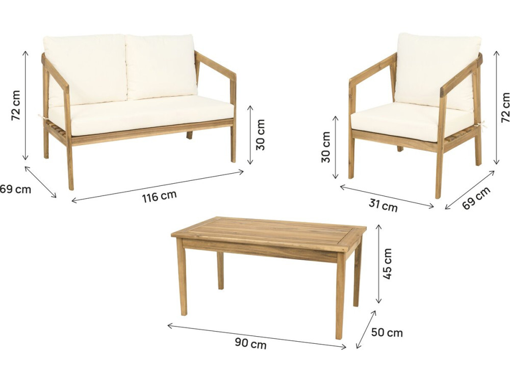 Acacia houten tuinset met kussens "Presley" - 4 zits - Beige