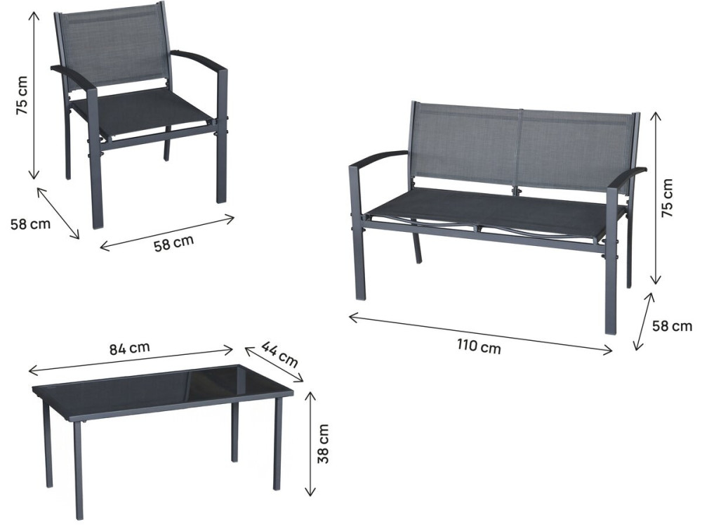 Lino II" metalen tuinset - 4 zits - Zwart