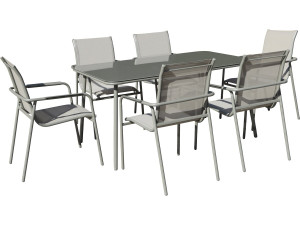Metalen tuinset "Malaga" - 7 stoelen - Grijs