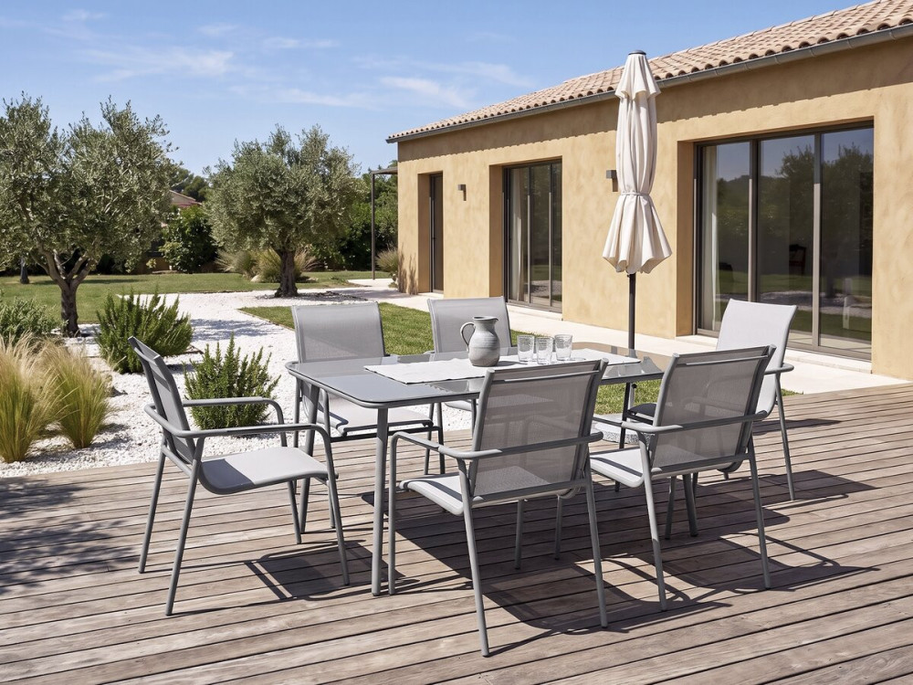Metalen tuinset "Malaga" - 7 stoelen - Grijs