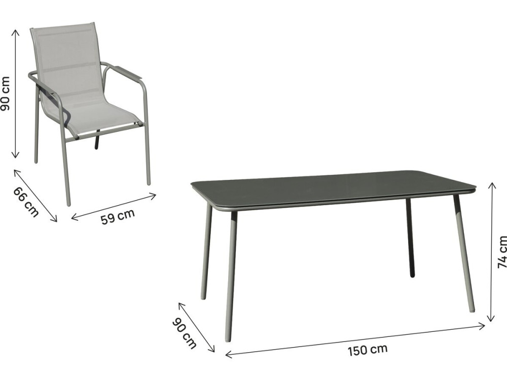 Metalen tuinset "Malaga" - 7 stoelen - Grijs