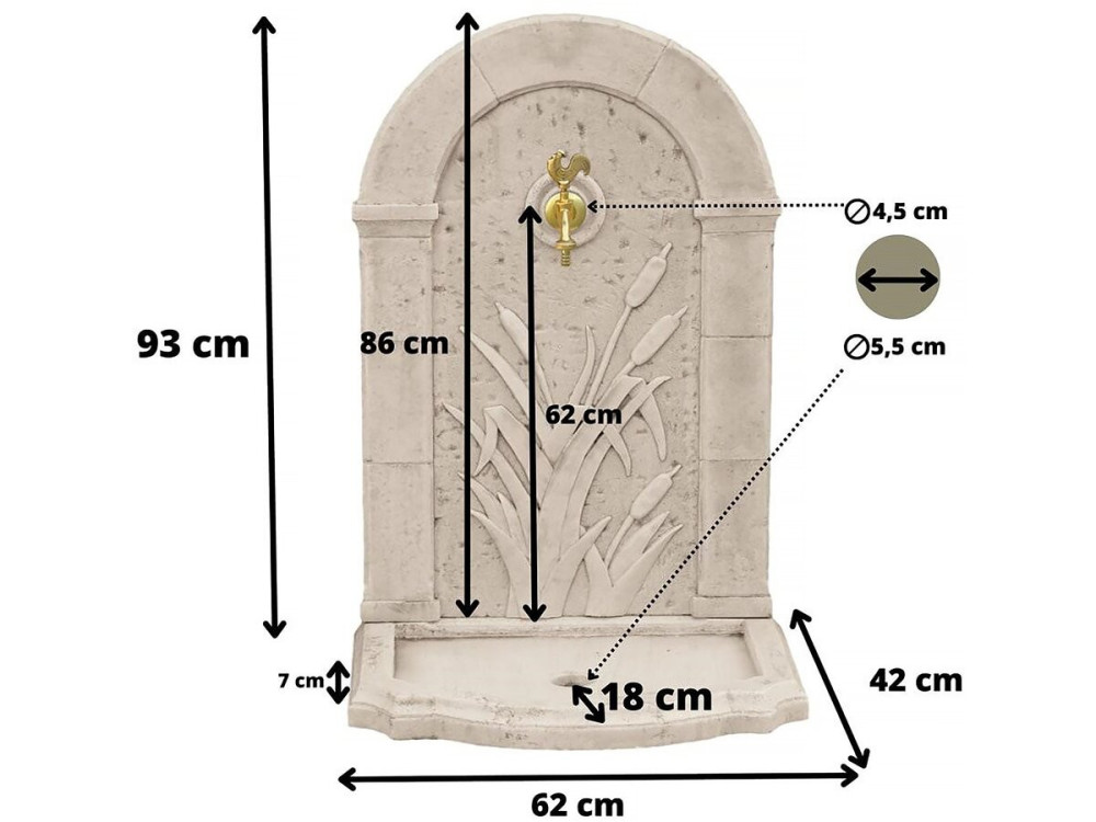 ROSEAU" fontein - gereconstitueerde steen - 62 x 42 x 93 cm