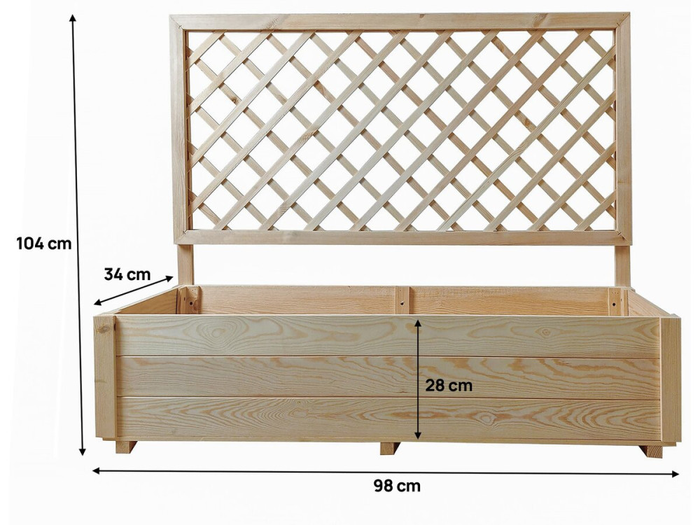 Houten plantenbak "Orpin" met traliewerk - 98 x 34 x 104 cm