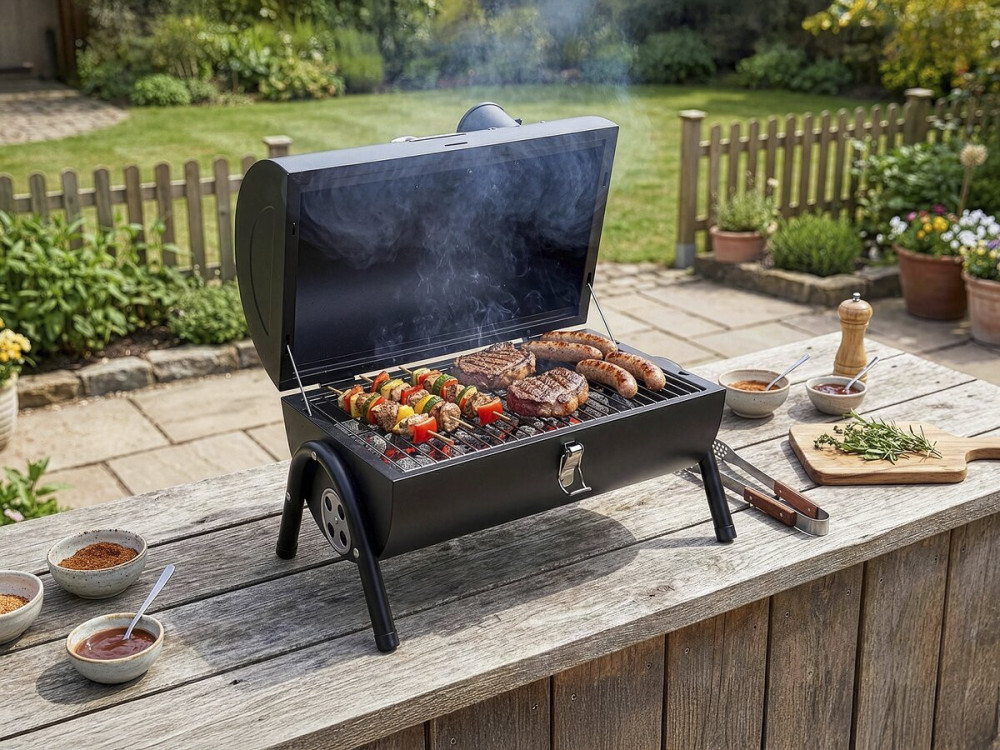 BBQ houtskool barbecue draagbare bbq "Captain" - 42 x 27 x 43 cm - Zwart