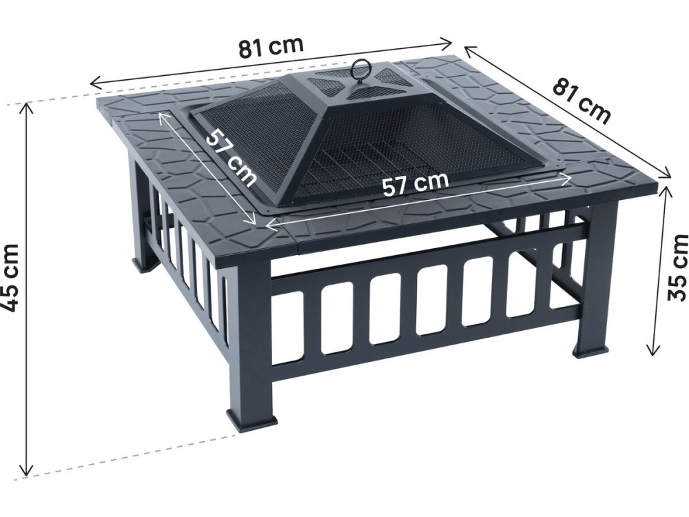 Vuurschaal BBQ 3 in 1 barbecue met vonkenscherm "Flaméo" - Zwart