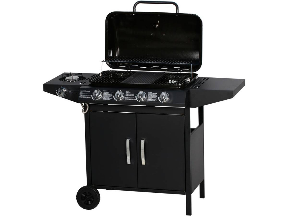 Gas BBQ gasbarbecue barbecue "Festa 5" - 5 branders waarvan 1 zijbrander - 12,9 Kw- Zwart