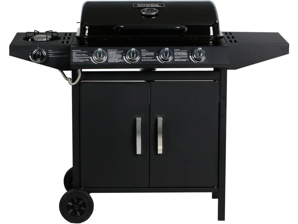 Gas BBQ gasbarbecue barbecue "Festa 5" - 5 branders waarvan 1 zijbrander - 12,9 Kw- Zwart