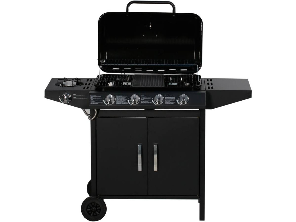 Gas BBQ gasbarbecue barbecue "Festa 5" - 5 branders waarvan 1 zijbrander - 12,9 Kw- Zwart