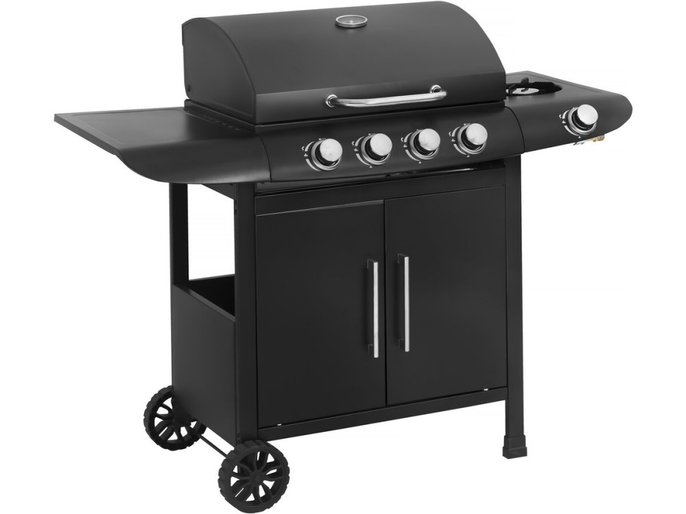 Gas BBQ gasbarbecue barbecue "Feria 5" - 5 branders waarvan 1 zijbrander - 14,5 kW - Zwart