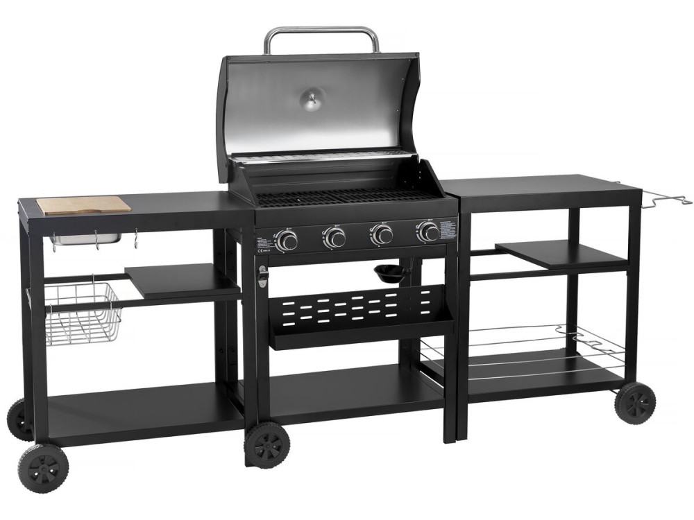 Gas BBQ gasbarbecue barbecue outdoor keuken - 12 kW - 4 branders - Zwart
