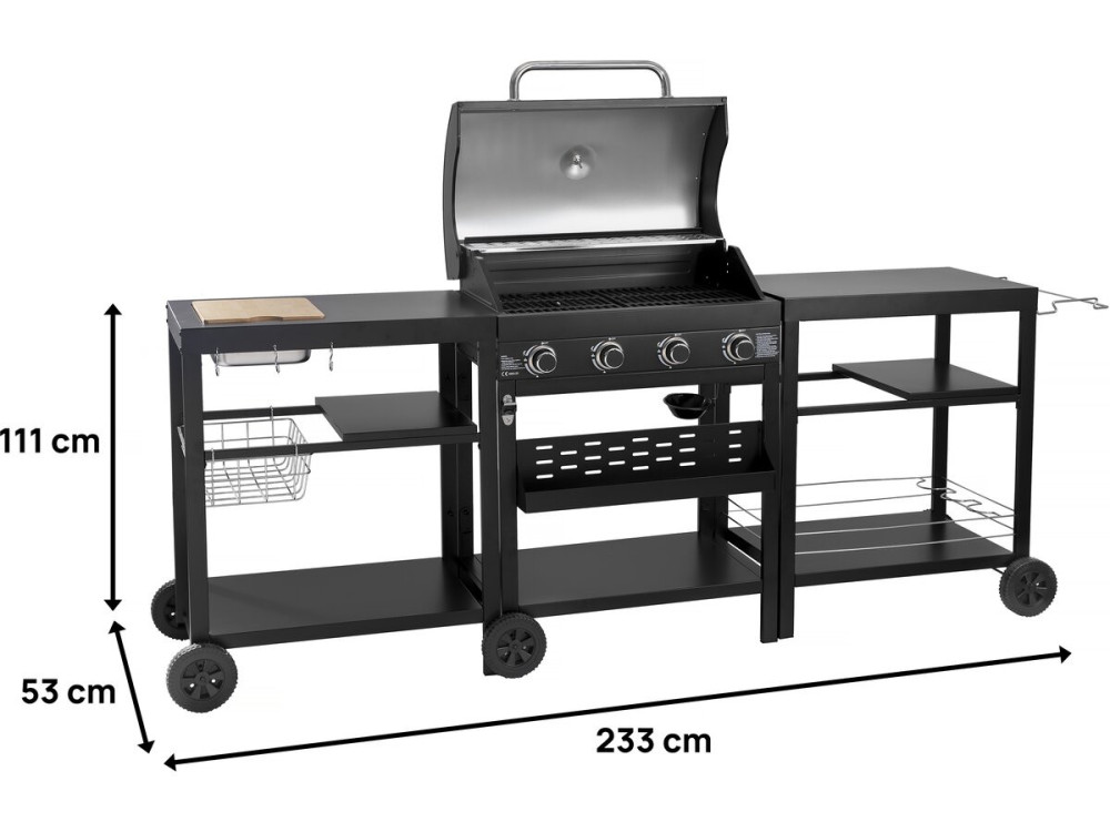 Gas BBQ gasbarbecue barbecue outdoor keuken - 12 kW - 4 branders - Zwart