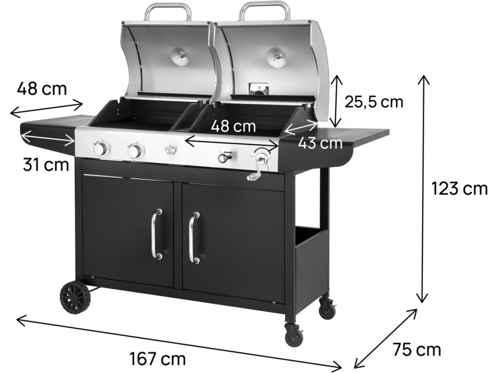 BBQ 2 in 1 gas en houtskool barbecue "Western" - Zwart