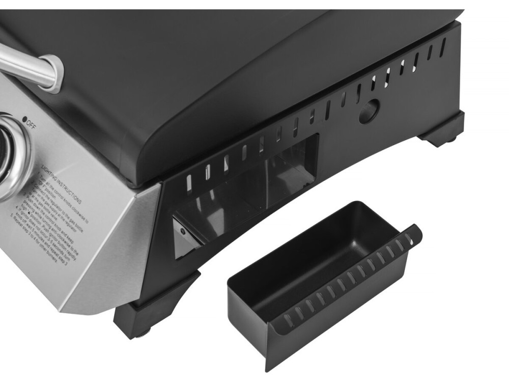 Plancha gas bbq gasgrill bakplaat met deksel "Rasio" - 7,5 kW - 3 branders - Zwart